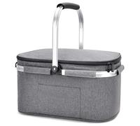 ALLCAMP Cool Bag - Insulated Shopping Basket with Lid, Ice Box Cooler,Removable Picnic Basket for 4 People, Thick Thermal Basket with Aluminum Frame (Large Gray)