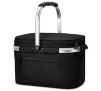 ALLCAMP Cool Bag - Insulated Shopping Basket with Lid, Ice Box Cooler,Removable Picnic Basket for 4 People, Thick Thermal Basket with Aluminum Frame (Small Black)