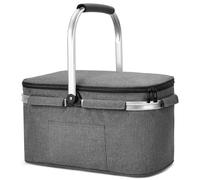 ALLCAMP Cool Bag - Insulated Shopping Basket with Lid, Ice Box Cooler,Removable Picnic Basket for 4 People, Thick Thermal Basket with Aluminum Frame (Large Black)