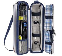 ALLCAMP Wine Tote Bag with Cooler Compartment,Picnic Set Carrying Two Sets of Tableware(Blue Stripe)