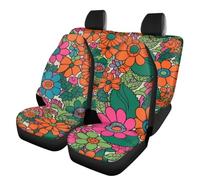 Allcute 70S Hippie Floral Car Seat Covers Full Set for Suv Trucks Sedan Universal Fit Front & Rear Bench Seat Cover Flowers Car Accessories for Women Automotive Seat Protector Orange