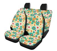 Allcute Blooming Daisy Retro Hippie Floral Car Seat Covers Full Set for Suv Trucks Sedan Universal Fit Front & Rear Bench Seat Cover Flowers Car Accessories for Women Automotive Seat Protector Green