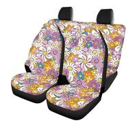 Allcute Cheerful Daisy Flowers Hippie Car Seat Covers Full Set for Suv Trucks Sedan Universal Fit Front & Rear Bench Seat Cover Floral Car Accessories for Women Automotive Seat Protector Pink