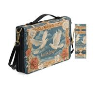 Allcute Classical Floral Dove Bible Cover Case for Women with Bookmark Personalized Print Church Study Bible Case with Shoulder Strap Handle Durable Pu Leather Book Covers Holder Blue