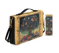 Allcute Classical Floral Tree Cross Bible Cover Case for Women with Bookmark Personalized Print Church Study Bible Case with Shoulder Strap Handle Durable Pu Leather Book Covers Holder Brown