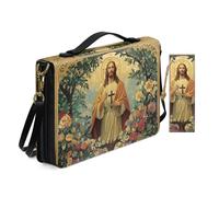 Allcute Classical Sacred Floral Jesus Bible Cover Case for Women with Bookmark Personalized Print Church Study Bible Case with Shoulder Strap Handle Durable Pu Leather Book Covers Holder Brown