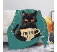 Allcute Coffee Cat Print Throw Blanket for Couch Sofa Throws Fluffy Soft Winter Fall Blanket Home Decor Living Room Green Throw Blankets