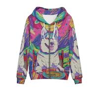 Allcute Comic Style Siberian Husky Hoodies for Women Fall Spring Relaxed Soft Pink Zip Up Hoodie with Front Pockets Drawstring Strap Aesthetic Cute Zipper Sweatshirts Spring Outfit Ladies Hooded Top