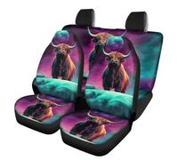 Allcute Cool Animal Print Car Accessories Planet Highland Cow Car Seat Covers Full Set Suv Sedan Van Truck Easy To Install Elastic Universal Fit Auto Rear & Front Seat Covers Purple