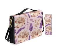 Allcute Cute Lavender Hedgehog Bible Bags for Women Travel Church Waterproof Pu Leather Bible Cover Case with Bookmark Shoulder Strap Scripture Carrying Case