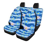 Allcute Cute Striped forget-Me-Not Floral Print Car Seat Covers Full Set for Suv Sedan Universal Fit Front & Rear Bench Seat Cover Flowers Car Accessories for Women Automotive Seat Protector Blue