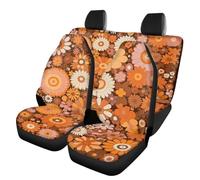Allcute Daisy Flowers Hippie Car Seat Covers Full Set for Suv Trucks Sedan Universal Fit Front & Rear Bench Seat Cover Floral Car Accessories for Women Automotive Seat Protector Orange