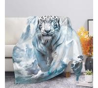 Allcute Fantastic Tiger Blanket Print Sofa Throws for Winter Fall Throw Blanket White Lightweight Warm Flannel Fluffy Blankets for Couch Bed Living Room Decor