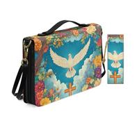 Allcute Floral Blue Sky Divine Cross Dove Bible Cover Case for Women with Bookmark Personalized Print Church Study Bible Case with Shoulder Strap Handle Durable Pu Leather Book Covers Holder