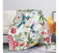 Allcute Floral Hummingbird Blanket Print Sofa Throws for Winter Fall Throw Blanket White Lightweight Warm Flannel Fluffy Blankets for Couch Bed Living Room Decor