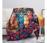 Allcute Floral Owl Blanket Print Sofa Throws for Winter Fall Throw Blanket Lightweight Warm Flannel Fluffy Blankets for Couch Bed Living Room Decor