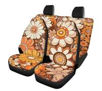 Allcute Flower Hippie Car Seat Covers Full Set for Suv Trucks Sedan Universal Fit Front & Rear Bench Seat Cover Floral Car Accessories for Women Automotive Seat Protector Orange