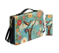 Allcute Flowers Cross Hummingbird Bible Cover Case for Women with Bookmark Personalized Print Church Study Bible Case with Shoulder Strap Handle Durable Pu Leather Book Covers Holder Blue