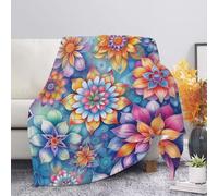 Allcute Folk Art Floral Blanket Print Sofa Throws for Winter Fall Throw Blanket Blue Lightweight Warm Flannel Fluffy Blankets for Couch Bed Living Room Decor