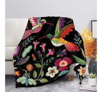 Allcute Folk Art Floral Hummingbird Throw Blanket for Couch Sofa Throws Fluffy Soft Winter Fall Blanket Home Decor Living Room Black Throw Blankets