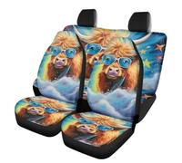 Allcute Funny Highland Cow Car Seat Covers for Trucks Van Suv Easy To Install Elastic Thick Universal Fit Auto Front And Back Bench Seat Covers Car Seat Protector Cushion Blue Cute Car Accessories