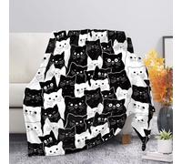 Allcute Fuzzy Black Graphic Print Couch Blanket for Bed Living Room Cozy Soft Sofa Throws Cute Kitten Cat Throw Blanket for Fall Winter