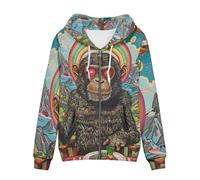 Allcute Graphic Loose Fit Zipper Hoodies for Women Casual Soft Whimsical Illustration Monkey Hoodie with Front Pocket Relaxed Zip Up Tops Woman Trendy Jacket Black Comfy Hooded Sweatshirt