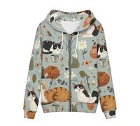 Allcute Graphic Print Zip Up Hoodie Women Comfy Spring Loose Fit Whimsical Floral Cat Hoodies with Front Pockets Zipper Green Hoodied Sweatshirts for Women Hang Out Casual Fall Fun Jackets