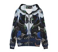 Allcute Graphic Women Zip Up Hoodies with Pocket & Drawstring Strap Fantasy Gothic Black Cat Hoodies for Women Comfy Spring Fall Zipper Hooded Sweatshirt Ladies Daily Thin Jacket
