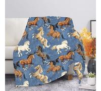 Allcute Horse Throw Blanket for Couch Sofa Throws Fluffy Soft Winter Fall Blanket Home Decor Living Room Small Blue Throw Blankets