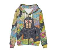 Allcute Loose Fit Zip Up Hoodies for Women Winter Fall Comfy Soft Whimsical Planet Monkey Hoodie with Pocket Soft Jacket Long Sleeve Hooded Top Women Graphic Sweatshirt Spring Outfit