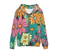 Allcute Novelty Graphic Print Women Hoodies Fall Jacket with Drawstring Strap Ditsy Floral Hippie Zip Up Hoodie for Women Ladies Trendy Soft Loose Fit Green Hooded Tops Spring Clothes