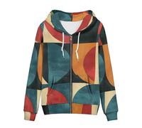 Allcute Novelty Graphic Print Women Hoodies Fall Jacket with Drawstring Strap Geometric Zip Up Hoodie for Women Ladies Trendy Soft Loose Fit Orange Hooded Tops Spring Clothes