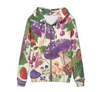 Allcute Novelty Graphic Print Women Hoodies Fall Jacket with Drawstring Strap Nostalgic Art Floral Mushroom Zip Up Hoodie for Women Ladies Trendy Soft Loose Fit Purple Hooded Tops Spring Clothes
