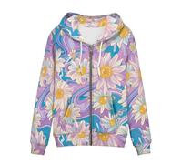 Allcute Novelty Graphic Print Women Hoodies Fall Jacket with Drawstring Strap Whimsical Art Floral Zip Up Hoodie for Women Ladies Trendy Soft Loose Fit Pink Hooded Tops Spring Clothes