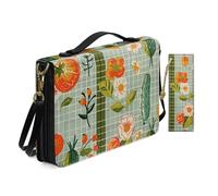 Allcute Plaid Floral Cucumber Bible Cover for Women with Bookmark Lightweight Zippered Pen Slot Green Pu Leather Bible Case Bag with Shoulder Strap Handle Book Protective Accessories