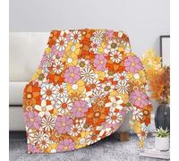 Allcute Print Throw Blanket for Couch Sofa Retro 70S Modern Hippie Flowers Blanket for Women Soft Warm Lightweight Outdoor Travel Sofa Throws Small Orange Fall Blanket Home Decor