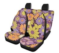 Allcute Purple Hippie Floral Car Seat Covers Full Set for Suv Trucks Sedan Universal Fit Front & Rear Bench Seat Cover Flowers Car Accessories for Women Automotive Seat Protector
