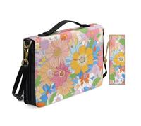 Allcute Retro Colorful Floral Bible Bags for Women Travel Church Waterproof Pu Leather Bible Cover Case with Bookmark Shoulder Strap Scripture Carrying Case
