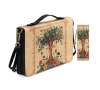 Allcute Retro Divine Tree Floral Cross Bible Cover Case for Women with Bookmark Personalized Print Church Study Bible Case with Shoulder Strap Handle Durable Pu Leather Book Covers Holder Brown