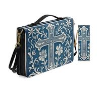 Allcute Retro Engraving Art Cross Bible Bags for Women Travel Church Waterproof Pu Leather Bible Cover Case with Bookmark Shoulder Strap Scripture Carrying Case