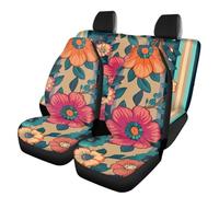 Allcute Retro Striped Floral Car Seat Covers Full Set for Suv Trucks Sedan Universal Fit Front & Rear Bench Seat Cover Flowers Car Accessories for Women Automotive Seat Protector Green