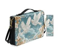Allcute Romantic Floral Dove God is Love Print Bible Cover Case for Women with Bookmark Personalized Church Study Bible Case with Shoulder Strap Handle Pu Leather Book Covers Holder Blue