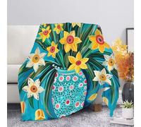 Allcute Vintage Floral Daffodils Throw Blanket for Couch Sofa Home Fuzzy Soft Blue Throw Blankets for Bed Chair Lightweight Cozy Blanket for Fall Winter Travel
