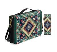 Allcute Vintage Folk Art Geometric Bible Bags for Women Travel Church Waterproof Pu Leather Bible Cover Case with Bookmark Shoulder Strap Scripture Carrying Case