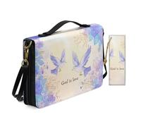 Allcute Watercolor Illustration Flowers Dove Bible Covers for Women Girls Detachable Shoulder Strap Pu Leather Bible Case with Bookmark Pockets Yellow Lightweight Carrying Bible Bag with Handle