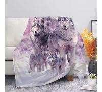 Allcute Wolf Blanket Print Sofa Throws for Winter Fall Throw Blanket Pink Lightweight Warm Flannel Fluffy Blankets for Couch Bed Living Room Decor