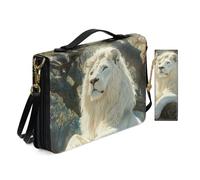 Allcute Women Pu Leather Bible Cover Bag with Shoulder Strap Cool Majestic Lion Bible Case for Women with Bookmark Church Religious Book Covers with Handle Pockets Black