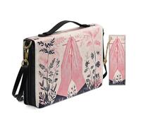 Allcute Women Pu Leather Bible Cover Bag with Shoulder Strap Pink Floral Cross Praying Hands Bible Case for Women with Bookmark Church Religious Book Covers with Handle Pockets Pink
