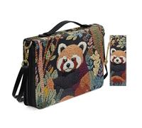 Allcute Women Pu Leather Bible Cover Bag with Shoulder Strap Plants Floral Red Panda Bible Case for Women with Bookmark Church Religious Book Covers with Handle Pockets Black